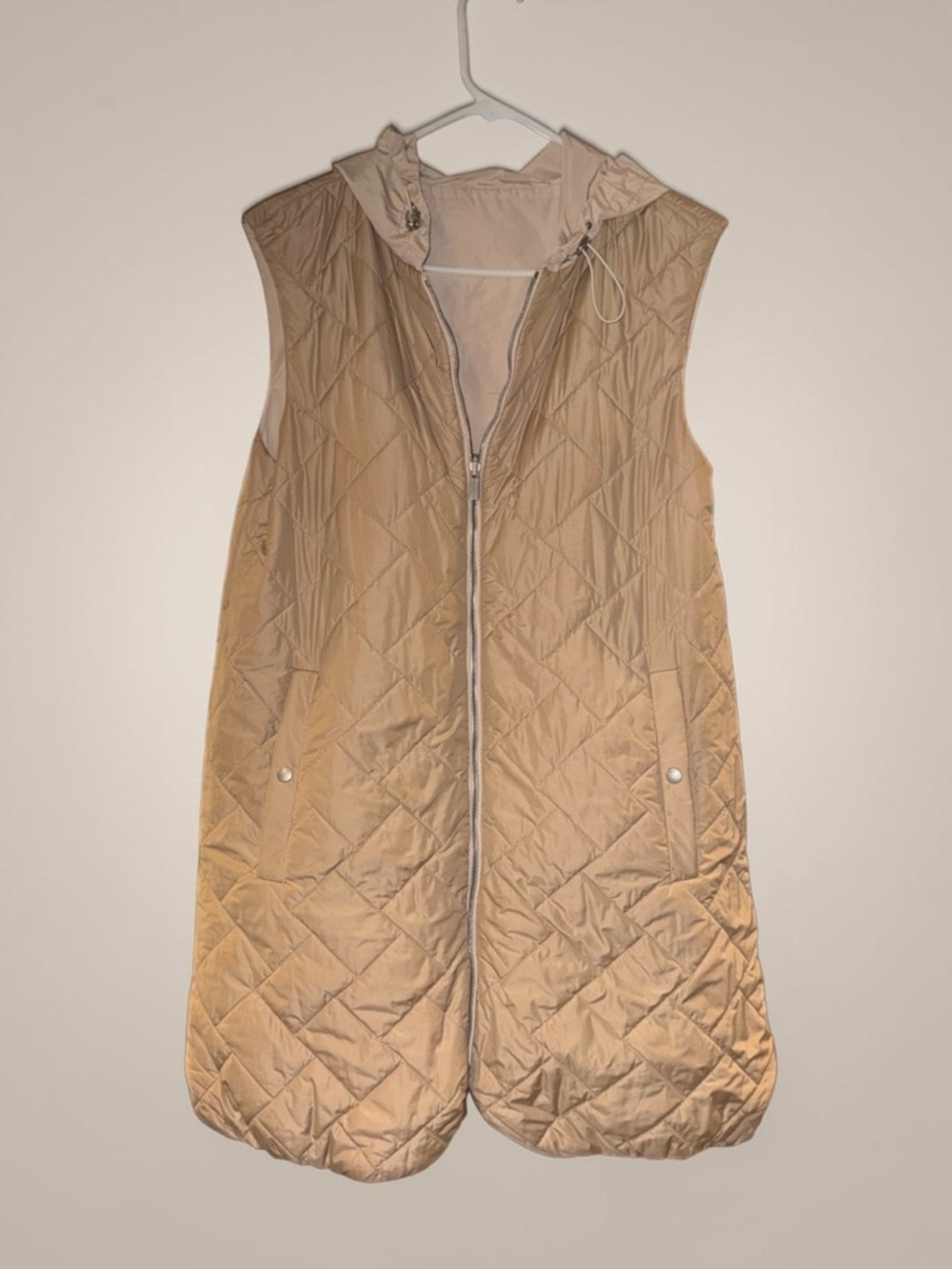 PESERICO ITALY BEIGE / IVORY HOODED FULL ZIP REVERSIBLE PUFFER VEST 38